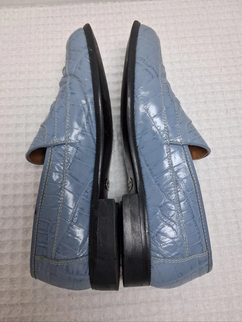 Stacy Adams Men's Croc Embossed Leather & Snakeskin Loafer Size 8 Dusty Blue